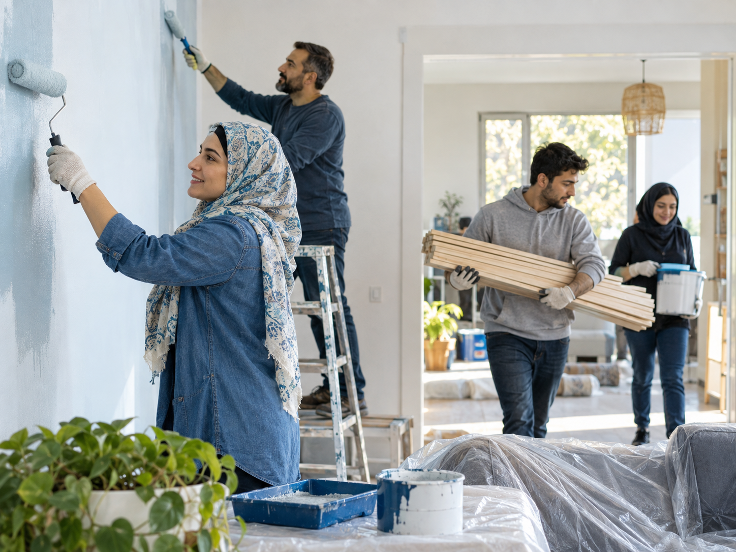 داوطلبان در حال بازسازی مسکن